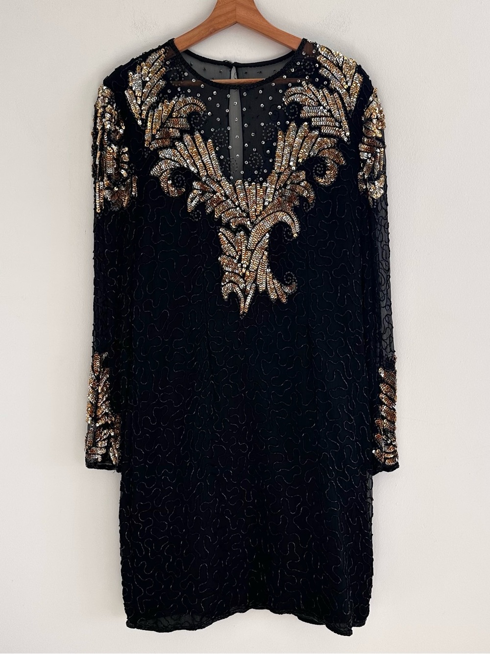 Vintage Laurence Kazar beaded silk evening cocktail wedding party dress PXL LBD
